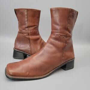 Pikolinos Boots Womens Bootie Brown Leather Square Toe Side Zip Casual Size 8.5